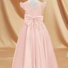 Flower Girl Dresses | A-line V-Neck Floor-Length Lace/Satin Flower Girl Dress Dusty Rose – Girls