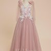 Flower Girl Dresses | A-line V-Neck Floor-Length Lace/Tulle Flower Girl Dress Dusty Rose – Girls