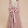 Flower Girl Dresses | A-line V-Neck Floor-Length Lace/Tulle Flower Girl Dress Dusty Rose – Girls