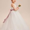 Flower Girl Dresses | A-line V-Neck Floor-Length Satin/Tulle Flower Girl Dress Ivory – Girls