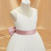 Flower Girl Dresses | A-line V-Neck Floor-Length Satin/Tulle Flower Girl Dress Ivory – Girls