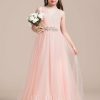 Flower Girl Dresses | A-line V-Neck Floor-Length Tulle Flower Girl Dress Pearl Pink – Girls