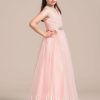 Flower Girl Dresses | A-line V-Neck Floor-Length Tulle Flower Girl Dress Pearl Pink – Girls