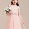 Flower Girl Dresses | A-line V-Neck Floor-Length Tulle Flower Girl Dress Pearl Pink – Girls