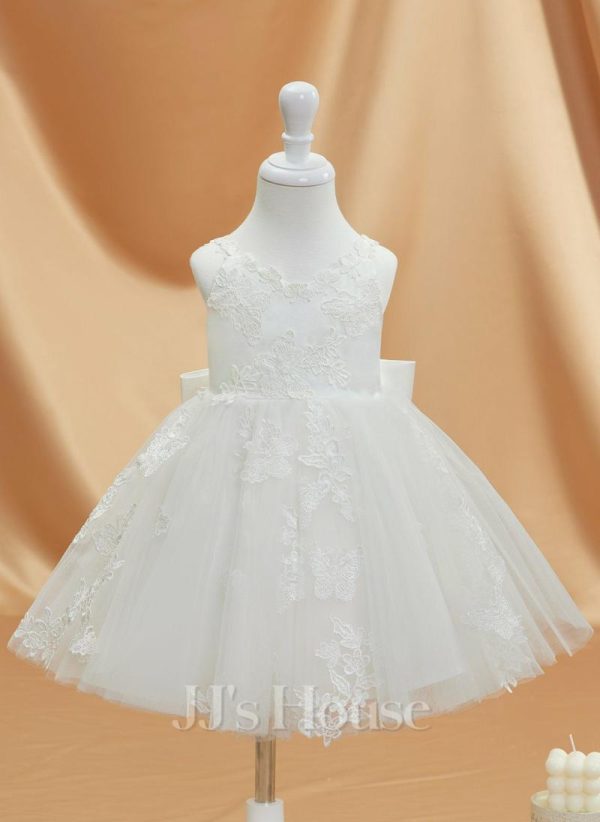 Flower Girl Dresses | A-line V-Neck Knee-Length Lace Flower Girl Dress Ivory – Girls