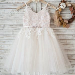 Flower Girl Dresses | A-line V-Neck Knee-Length Lace/Tulle Flower Girl Dress As Picture – Girls