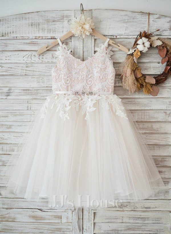 Flower Girl Dresses | A-line V-Neck Knee-Length Lace/Tulle Flower Girl Dress As Picture – Girls