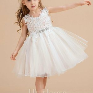 Flower Girl Dresses | A-line V-Neck Knee-Length Lace/Tulle Flower Girl Dress As Picture – Girls