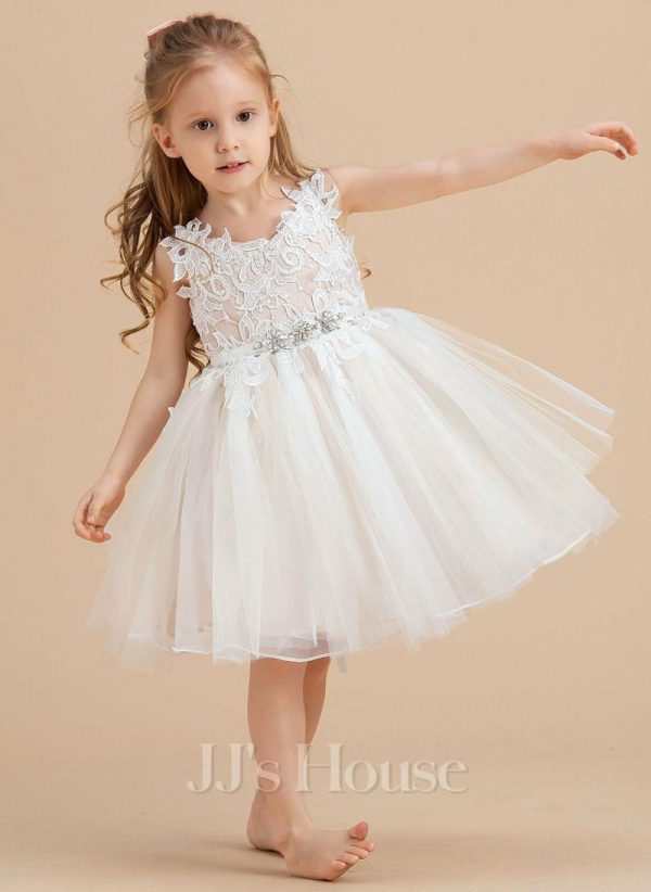 Flower Girl Dresses | A-line V-Neck Knee-Length Lace/Tulle Flower Girl Dress As Picture – Girls