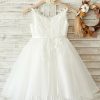 Flower Girl Dresses | A-line V-Neck Knee-Length Lace/Tulle Flower Girl Dress As Picture – Girls