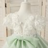 Flower Girl Dresses | A-line V-Neck Knee-Length Lace/Tulle Flower Girl Dress Celadon – Girls