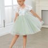 Flower Girl Dresses | A-line V-Neck Knee-Length Lace/Tulle Flower Girl Dress Celadon – Girls