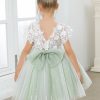 Flower Girl Dresses | A-line V-Neck Knee-Length Lace/Tulle Flower Girl Dress Celadon – Girls