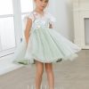 Flower Girl Dresses | A-line V-Neck Knee-Length Lace/Tulle Flower Girl Dress Celadon – Girls