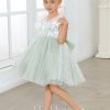 Flower Girl Dresses | A-line V-Neck Knee-Length Lace/Tulle Flower Girl Dress Celadon – Girls