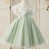 Flower Girl Dresses | A-line V-Neck Knee-Length Lace/Tulle Flower Girl Dress Celadon – Girls