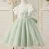 Flower Girl Dresses | A-line V-Neck Knee-Length Lace/Tulle Flower Girl Dress Celadon – Girls