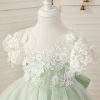 Flower Girl Dresses | A-line V-Neck Knee-Length Lace/Tulle Flower Girl Dress Celadon – Girls