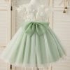 Flower Girl Dresses | A-line V-Neck Knee-Length Lace/Tulle Flower Girl Dress Celadon – Girls