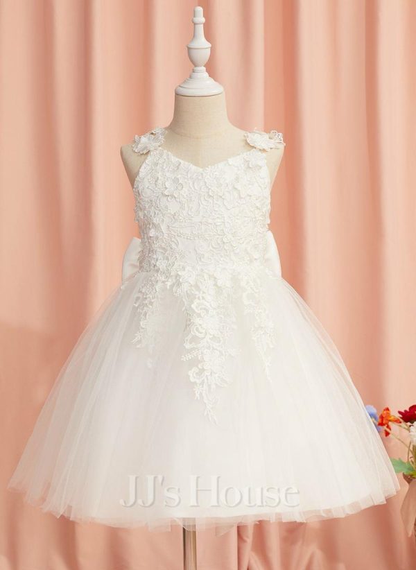 Flower Girl Dresses | A-line V-Neck Knee-Length Lace/Tulle Flower Girl Dress Ivory – Girls