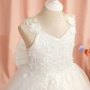 Flower Girl Dresses | A-line V-Neck Knee-Length Lace/Tulle Flower Girl Dress Ivory – Girls