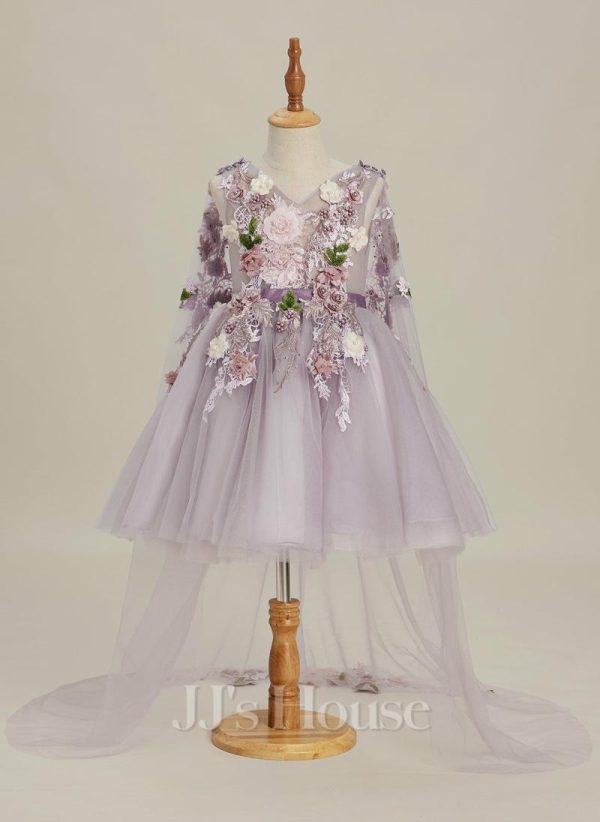 Flower Girl Dresses | A-line V-Neck Knee-Length Organza/Tulle Flower Girl Dress As Picture – Girls