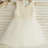 Flower Girl Dresses | A-line V-Neck Knee-Length Satin/Tulle Flower Girl Dress Ivory – Girls