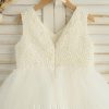 Flower Girl Dresses | A-line V-Neck Knee-Length Satin/Tulle Flower Girl Dress Ivory – Girls