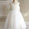 Flower Girl Dresses | A-line V-Neck Knee-Length Tulle Flower Girl Dress Ivory – Girls