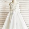 Flower Girl Dresses | A-line V-Neck Knee-Length Tulle Flower Girl Dress Ivory – Girls