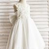 Flower Girl Dresses | A-line V-Neck Knee-Length Tulle Flower Girl Dress Ivory – Girls