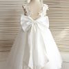 Flower Girl Dresses | A-line V-Neck Knee-Length Tulle Flower Girl Dress Ivory – Girls