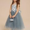 Flower Girl Dresses | A-line V-Neck Tea-Length Lace/Tulle Flower Girl Dress Dusty Blue – Girls