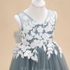 Flower Girl Dresses | A-line V-Neck Tea-Length Lace/Tulle Flower Girl Dress Dusty Blue – Girls