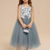 Flower Girl Dresses | A-line V-Neck Tea-Length Lace/Tulle Flower Girl Dress Dusty Blue – Girls