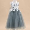 Flower Girl Dresses | A-line V-Neck Tea-Length Lace/Tulle Flower Girl Dress Dusty Blue – Girls