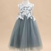 Flower Girl Dresses | A-line V-Neck Tea-Length Lace/Tulle Flower Girl Dress Dusty Blue – Girls