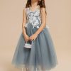 Flower Girl Dresses | A-line V-Neck Tea-Length Lace/Tulle Flower Girl Dress Dusty Blue – Girls