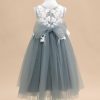 Flower Girl Dresses | A-line V-Neck Tea-Length Lace/Tulle Flower Girl Dress Dusty Blue – Girls