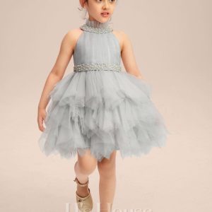 Flower Girl Dresses | Ball-Gown/Princess High Neck Knee-Length Tulle Flower Girl Dress As Picture – Girls