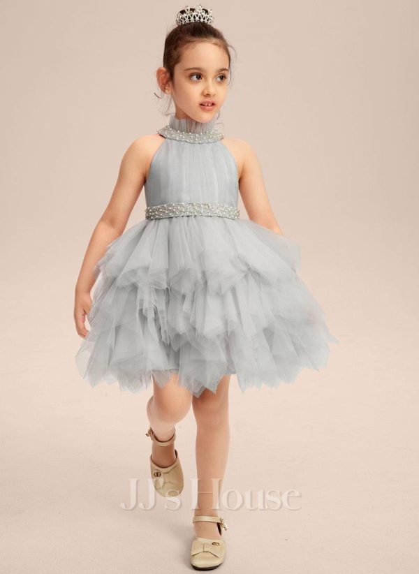 Flower Girl Dresses | Ball-Gown/Princess High Neck Knee-Length Tulle Flower Girl Dress As Picture – Girls