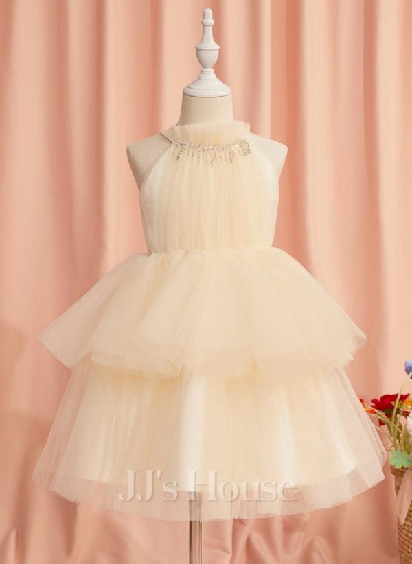 Flower Girl Dresses | Ball-Gown/Princess High Neck Knee-Length Tulle Flower Girl Dress As Picture – Girls