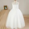 Flower Girl Dresses | Ball-Gown/Princess Scoop Ankle-Length Satin/Tulle Flower Girl Dress Ivory – Girls