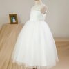 Flower Girl Dresses | Ball-Gown/Princess Scoop Ankle-Length Satin/Tulle Flower Girl Dress Ivory – Girls