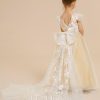 Flower Girl Dresses | Ball-Gown/Princess Scoop Detachable/Court Train Lace/Tulle Flower Girl Dress Champagne – Girls