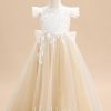 Flower Girl Dresses | Ball-Gown/Princess Scoop Detachable/Court Train Lace/Tulle Flower Girl Dress Champagne – Girls