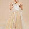 Flower Girl Dresses | Ball-Gown/Princess Scoop Detachable/Court Train Lace/Tulle Flower Girl Dress Champagne – Girls