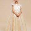 Flower Girl Dresses | Ball-Gown/Princess Scoop Detachable/Court Train Lace/Tulle Flower Girl Dress Champagne – Girls