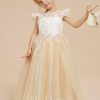 Flower Girl Dresses | Ball-Gown/Princess Scoop Detachable/Court Train Lace/Tulle Flower Girl Dress Champagne – Girls