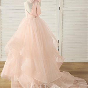 Flower Girl Dresses | Ball-Gown/Princess Scoop Detachable/Floor-Length Satin/Tulle Flower Girl Dress As Picture – Girls